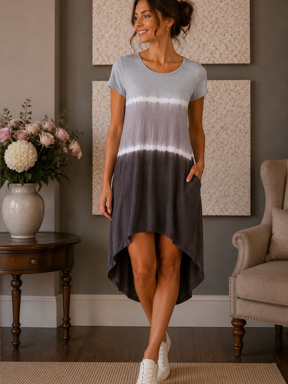 PPLA Gray Gradient High Low Tunic Top Small